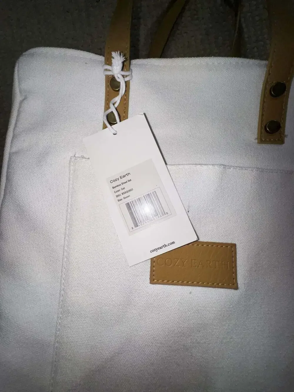 Cozy Earth Queen Bamboo Sheet Set in Oat with Canvas Storage Tote